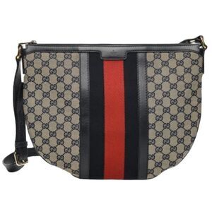 Gucci Monogram Vintage Web Medium Half Moon Hobo Handbag Crossbody